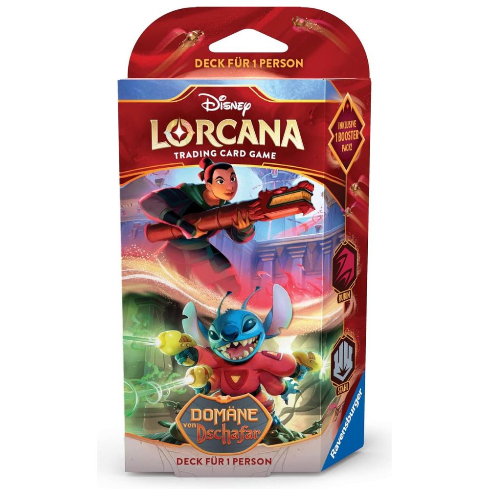 Lorcana Deck mit Stitch und Mulan, Boosterpack, Karten und Spielregeln
