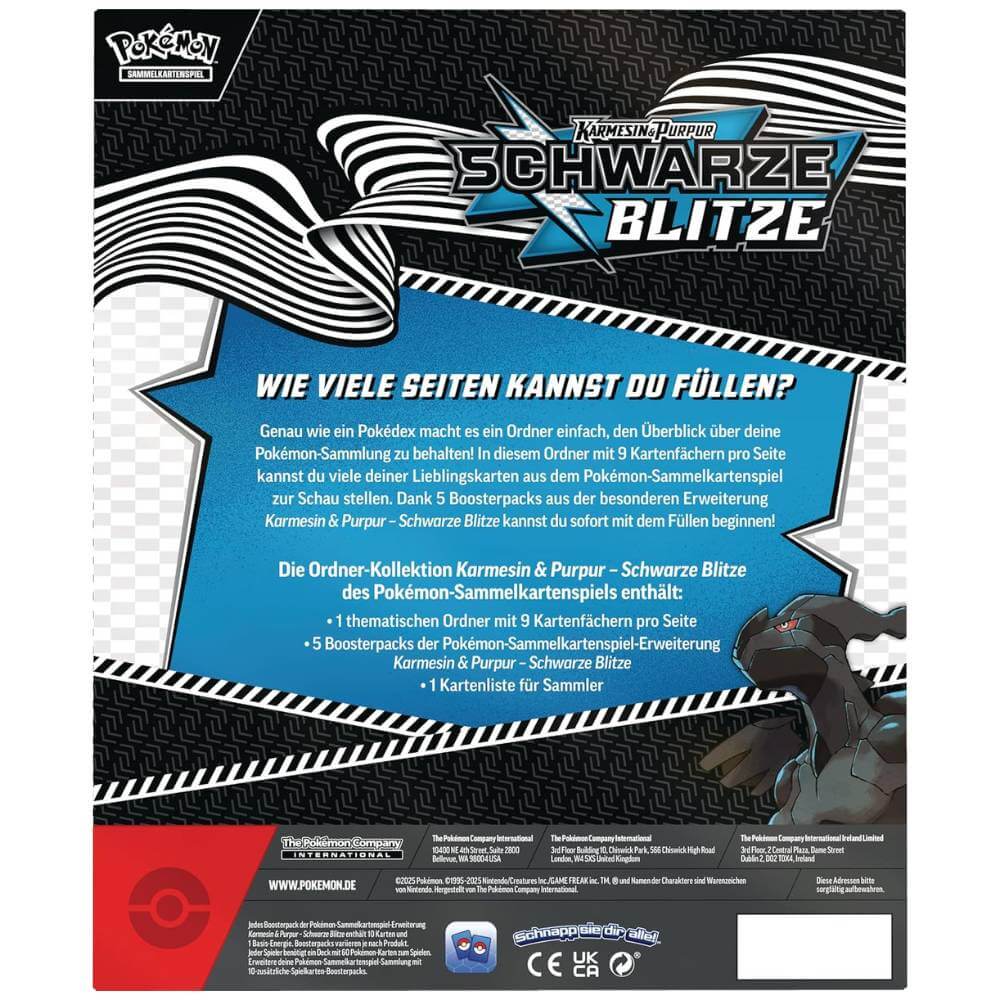 Rückseite der Pokémon Schwarze Blitze Ordner-Kollektion mit Produktbeschreibung