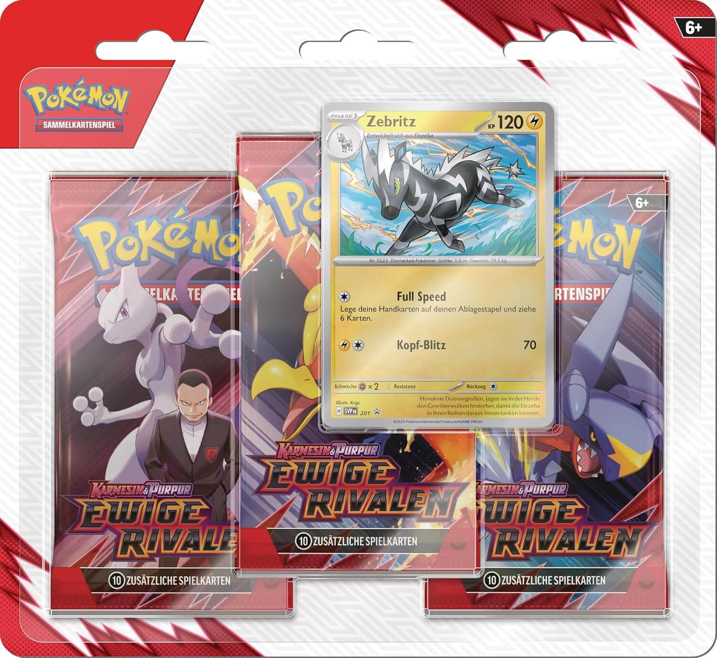 Pokémon 3er Blister – Ewige Rivalen (DE) mit holografischer Promokarte Zebritz und 3 Boosterpacks