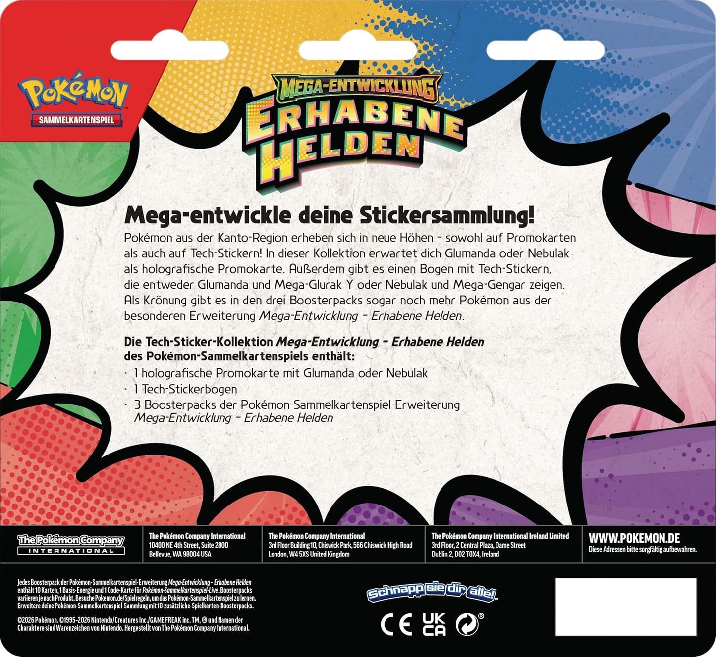 Pokémon Mega-Entwicklung – Erhabene Helden Tech-Sticker-Kollektion Verpackung mit Inhalt (Deutsch)