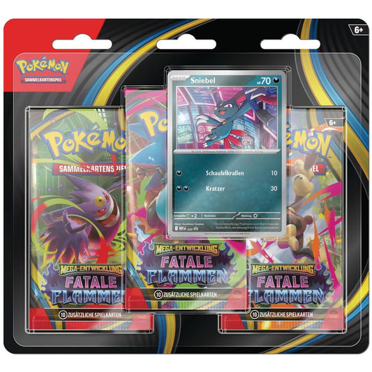 Pokémon Mega-Entwicklung – Fatale Flammen 3-Pack Blister (Deutsch) mit Sniebel Promo
