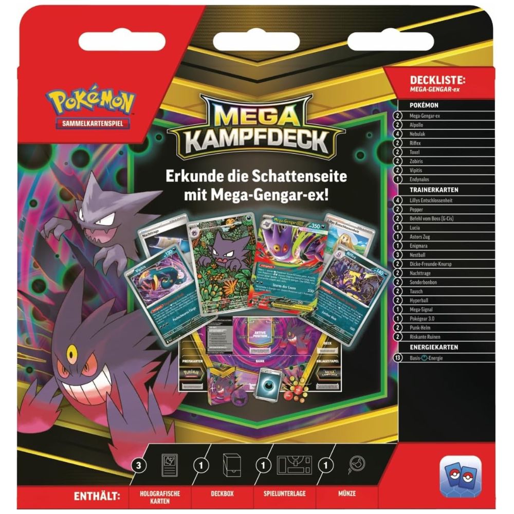 Pokémon Mega-Gengar-ex Mega-Kampfdeck (Deutsch) Rückseite mit Deckinhalt und Zubehör