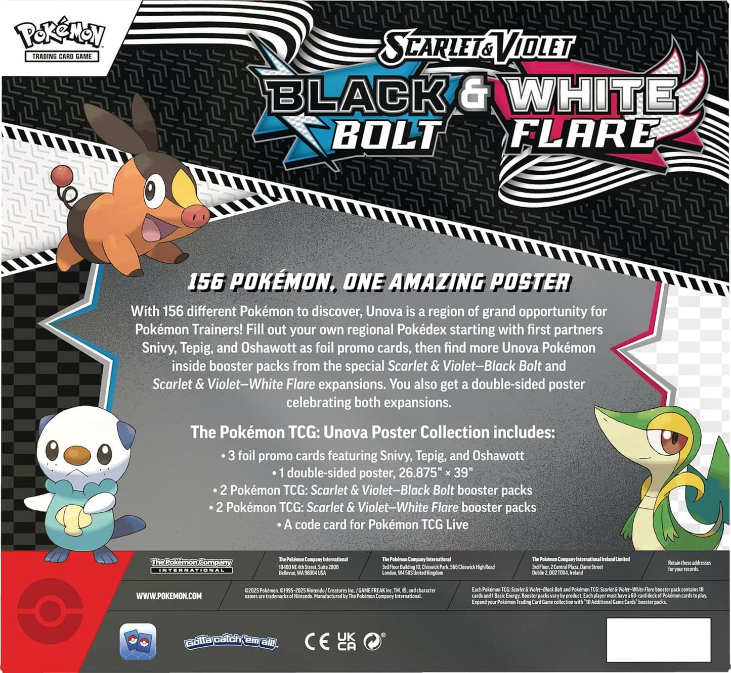 Rückseite der Pokémon Poster Collection Black Bolt & White Flare mit Beschreibung und Inhalt