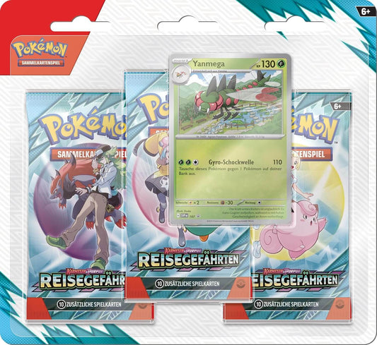 3er Blister mit Yanmega-Promokarte und Boosterpacks aus Reisegefährten