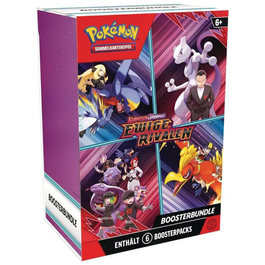Pokémon Boosterbundle Ewige Rivalen – Vorderseite der Box mit Artwork der Trainerduelle