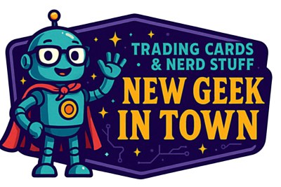 Logo von New Geek in Town – Trading Cards & Nerd Stuff mit freundlichem Roboter-Maskottchen