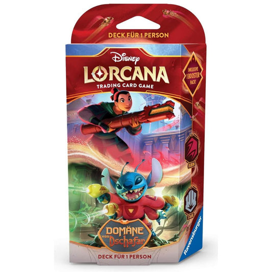 Lorcana Deck mit Stitch und Mulan, Boosterpack, Karten und Spielregeln