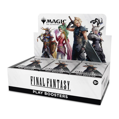 Seitliche Ansicht des Magic: The Gathering – Final Fantasy Booster Displays mit Play Boostern der englischen Edition