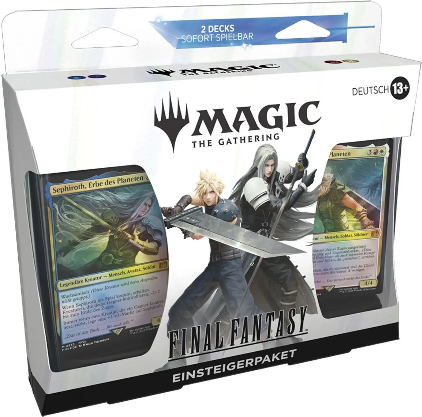 Frontansicht des Magic: The Gathering – Final Fantasy Einsteigerpakets mit Cloud und Sephiroth (Deutsch)