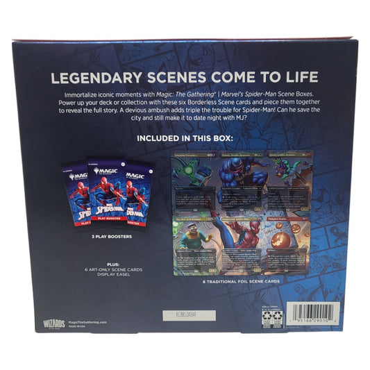 Magic: The Gathering Marvel Spider-Man Scene Box Spidey’s Spectacular Showdown Rückseite mit Inhalt (Englisch)