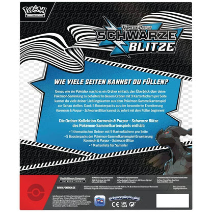Rückseite der Pokémon Schwarze Blitze Ordner-Kollektion mit Produktbeschreibung