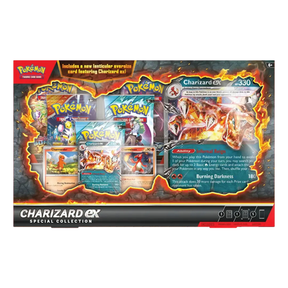 Übersicht der Pokémon Charizard ex Special Collection mit Boosterpacks und Promokarten