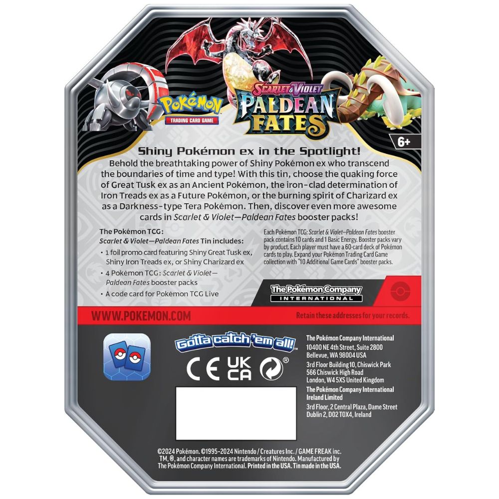 Inhaltsangabe der Charizard ex Tin Box – Rückseite – EN Version