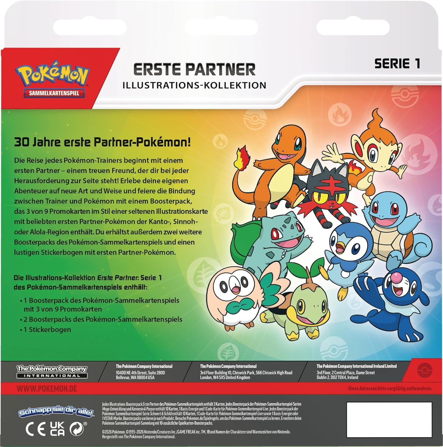 Pokémon Erste Partner Illustrations-Kollektion Serie 1 Rückseite mit Produktdetails und Inhalt (Deutsch)