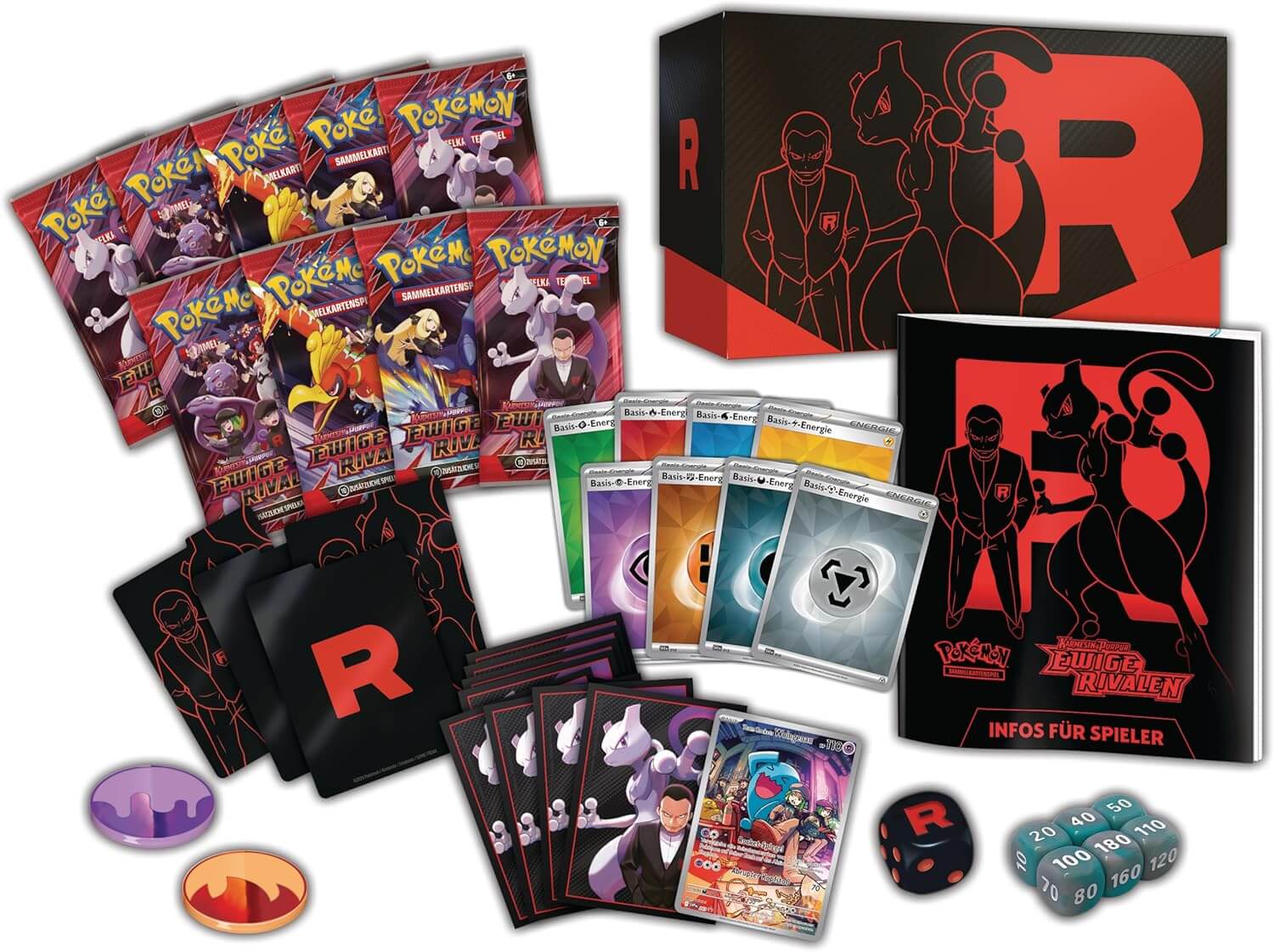 Inhalt der Pokémon Elite Trainer Box Ewige Rivalen (DE) – Booster, Karten, Würfel und mehr