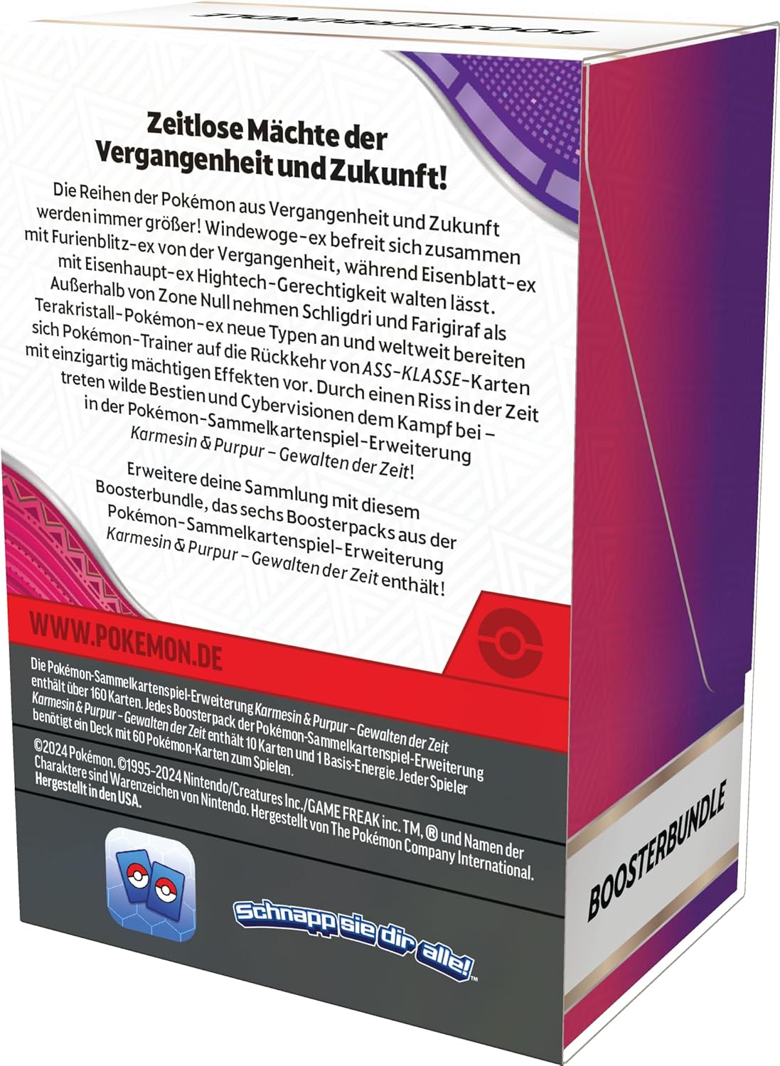 Pokémon Gewalten der Zeit Boosterbundle Rückansicht mit Produktdetails (Deutsch)