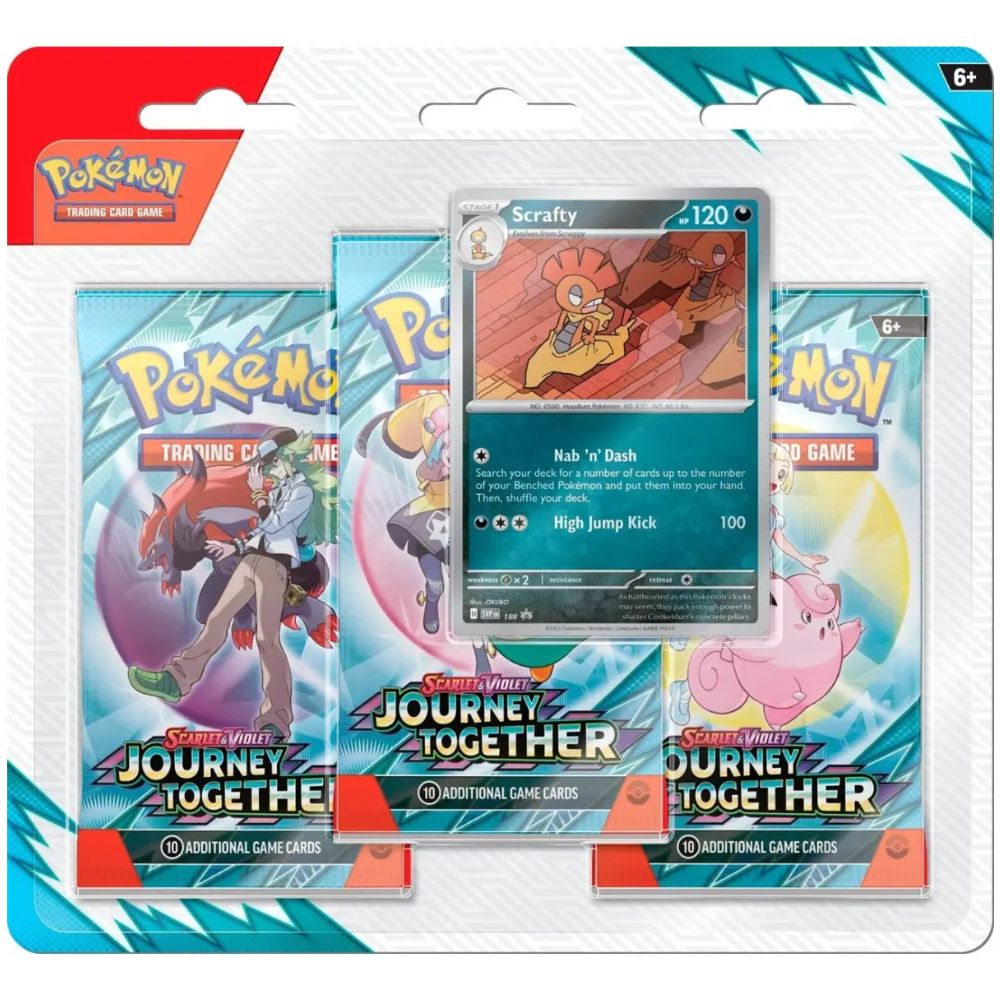 Pokémon Journey Together 3-Pack Blister Scrafty mit Promokarte und Boostern (Englisch)