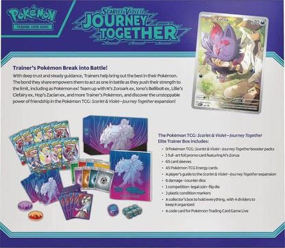 Back of the Pokémon Journey Together Elite Trainer Box detailing contents and features