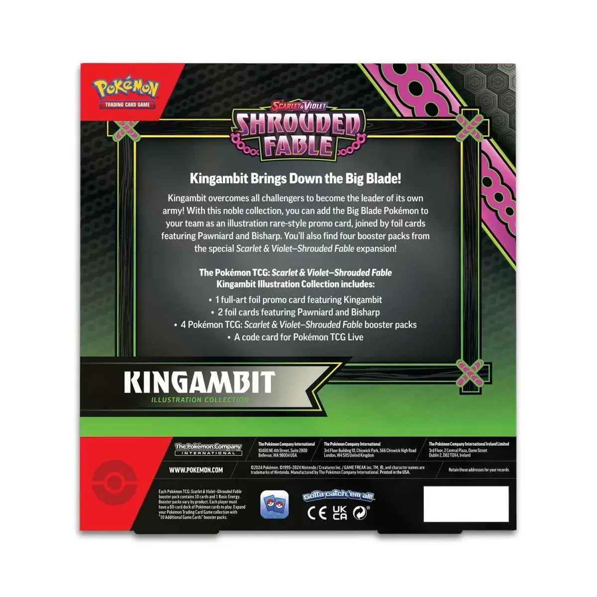 Rückseite der Shrouded Fable Kingambit Collection mit Inhalt (EN)
