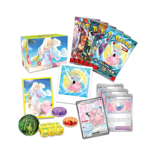 Inhalt der Lillie Premium Tournament Collection – inkl. Boosterpacks, Würfeln, Promokarten & Zubehör