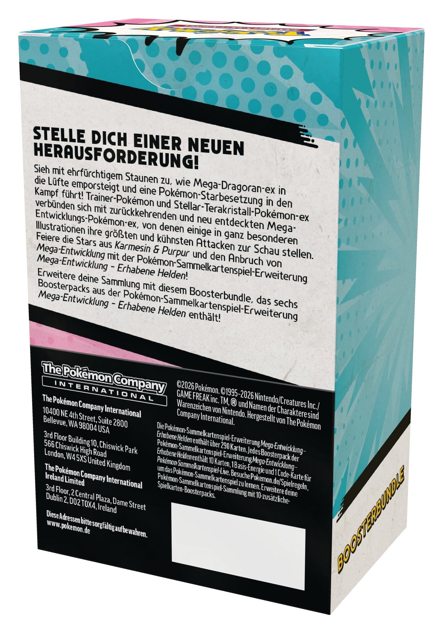 Pokémon Mega-Entwicklung – Erhabene Helden Boosterbundle mit Produktdetails und Rückansicht (Deutsch)