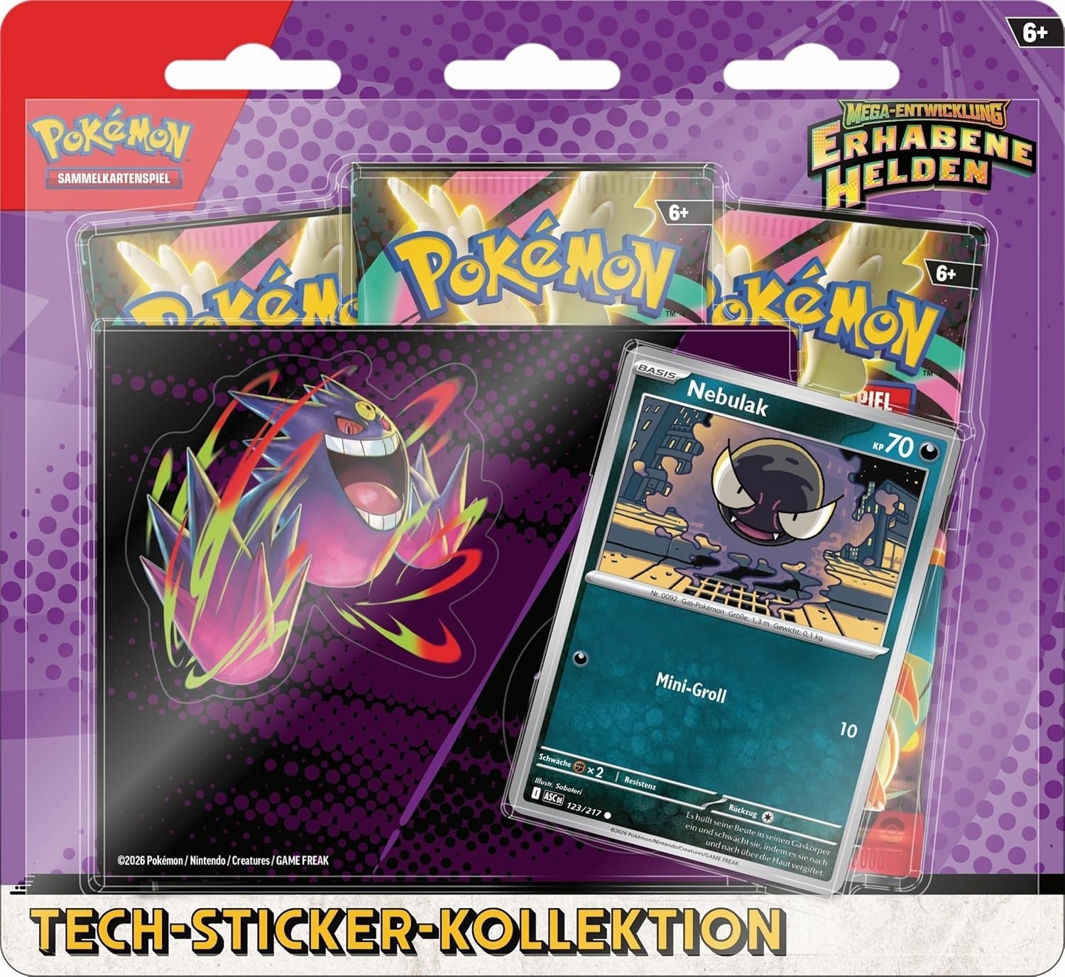 Pokémon Mega-Entwicklung – Erhabene Helden Tech-Sticker-Kollektion mit Nebulak Promokarte (Deutsch)