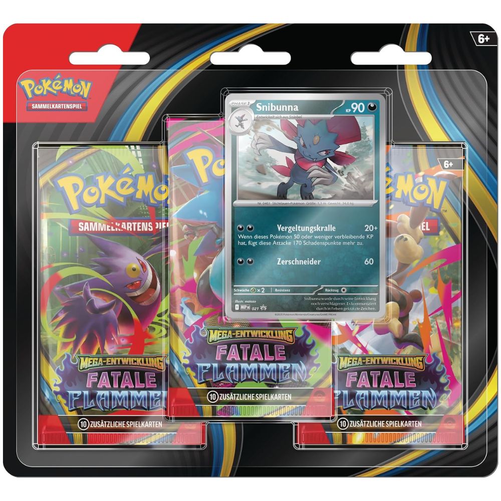 Pokémon Mega-Entwicklung – Fatale Flammen 3-Pack Blister (Deutsch) mit Snibunna Promo