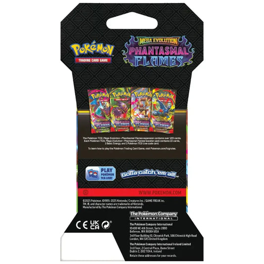 Pokémon Mega Evolution – Phantasmal Flames Sleeved Booster (Englisch) Rückseite mit Details