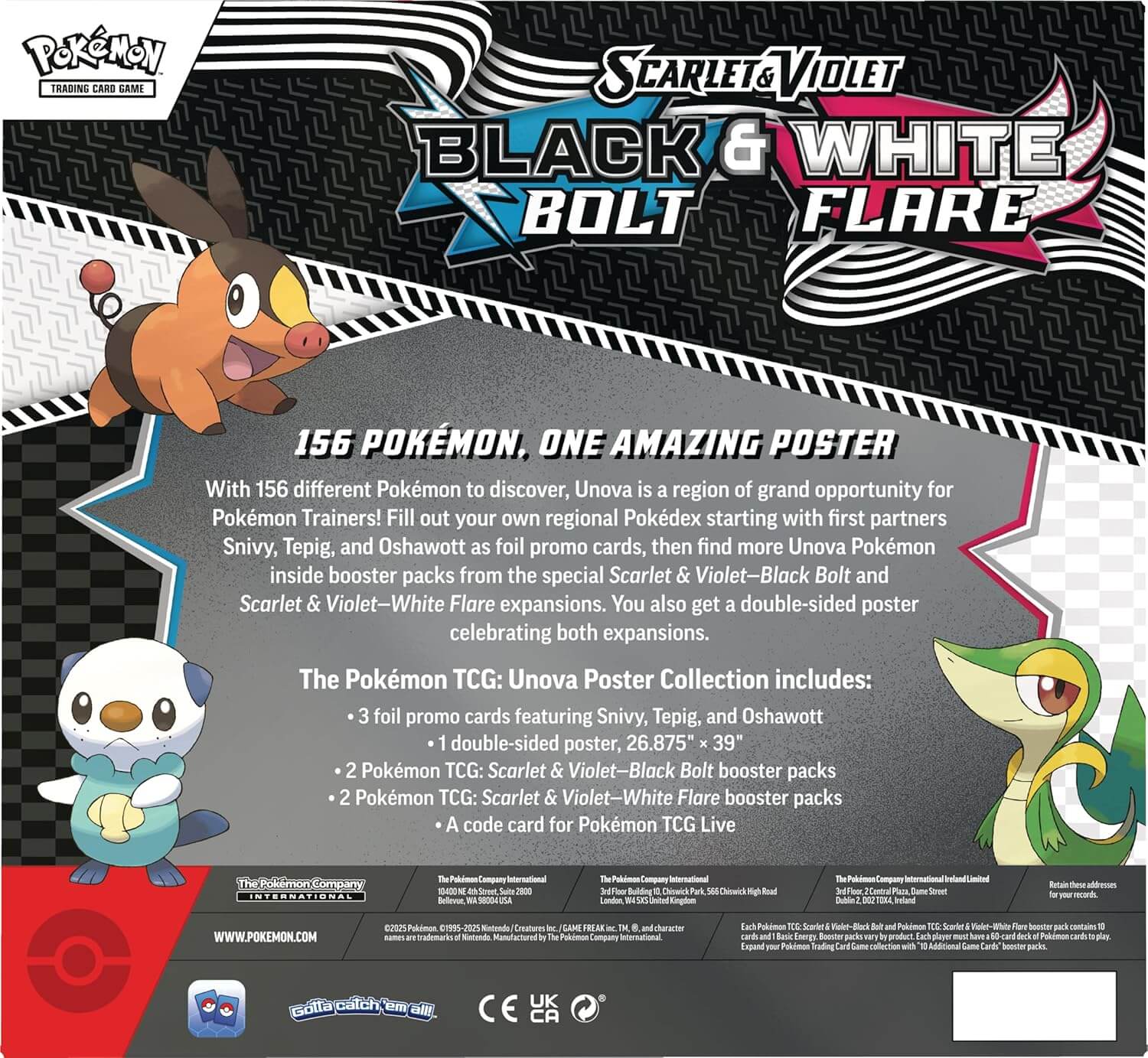 Rückseite der Pokémon Poster Collection Black Bolt & White Flare mit Beschreibung und Inhalt