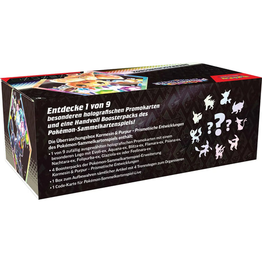 Pokémon Prismatische Entwicklungen Überraschungsbox (Deutsch) Rückseite mit Inhalt und Infos