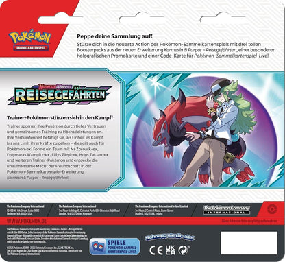 Rückansicht der Reisegefährten Blisterverpackung mit Text und Design