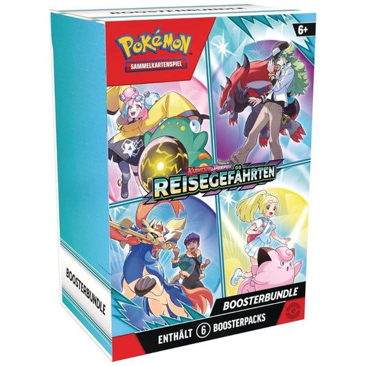 Frontansicht des Pokémon Reisegefährten Boosterbundle mit 6 Boostern