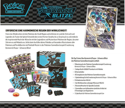Rückseite der Pokémon Schwarze Blitze Top-Trainer-Box mit Produktdetails (Deutsch)