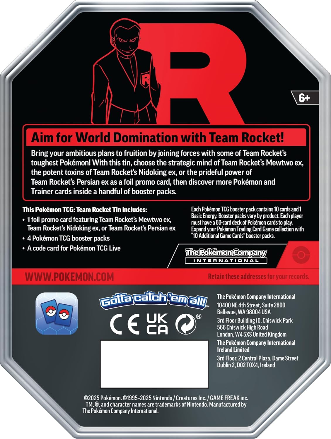 Pokémon Team Rocket Tin Box mit Produktdetails und Inhalt (Englisch)