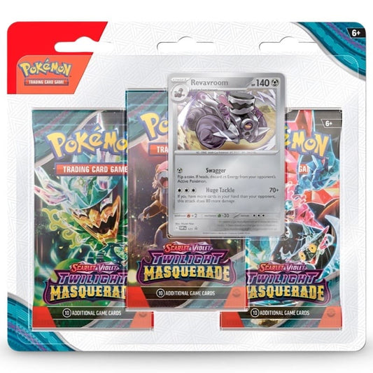 Pokémon Twilight Masquerade 3er Blister Vorderseite mit Boostern & Promo-Karte