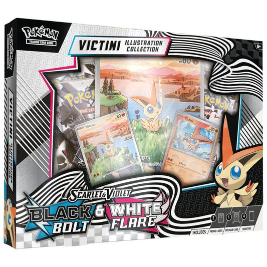 Pokémon Black Bolt & White Flare Victini Illustration Collection (Englisch) – Vorderseite mit Inhalt & Boostern