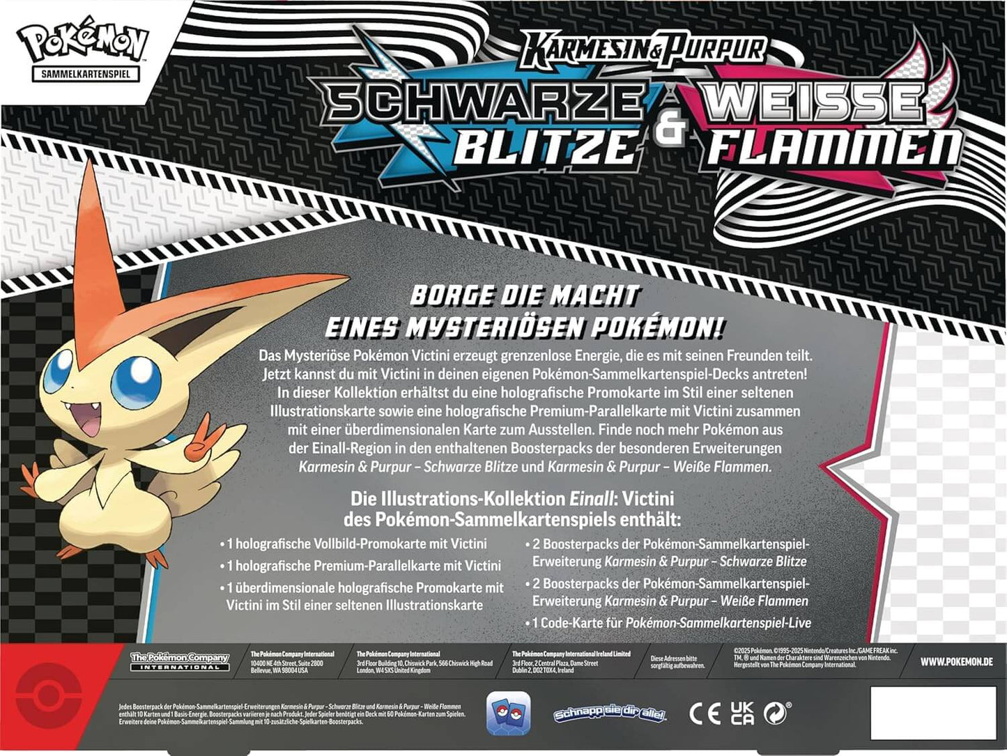 Pokémon Victini Illustrations-Kollektion Schwarze Blitze & Weiße Flammen Box Rückseite (Deutsch)