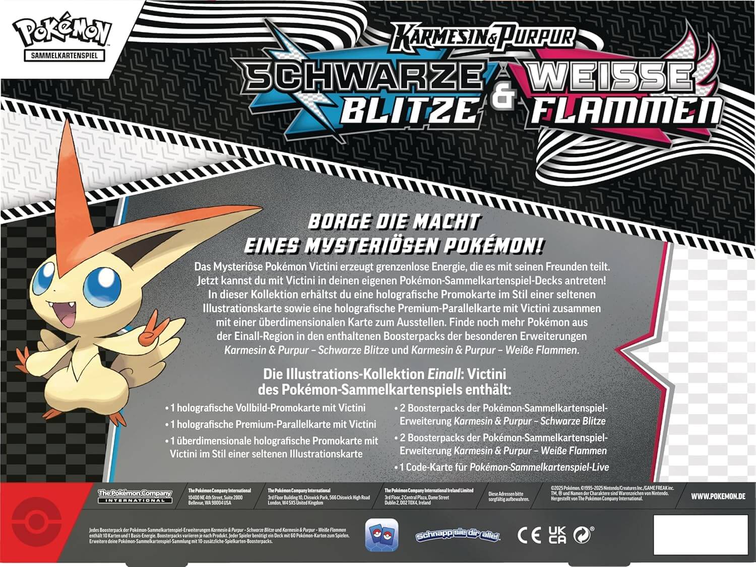 Pokémon Victini Illustrations-Kollektion Schwarze Blitze & Weiße Flammen Box Rückseite (Deutsch)