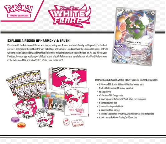 Rückseite mit Inhalt der Pokémon White Flare Elite Trainer Box (Englisch)